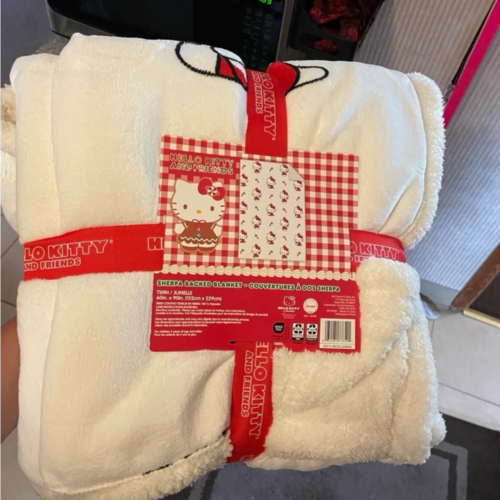 Hello Kitty Candy Cane Christmas holiday Twin Red and White Sherpa Blanket